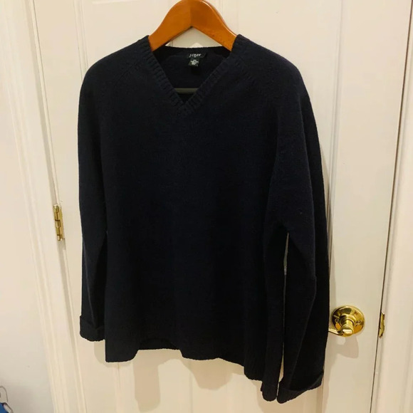 J. Crew Men's Navy Lambswool Crewneck Sweater - Picture 4 of 8
